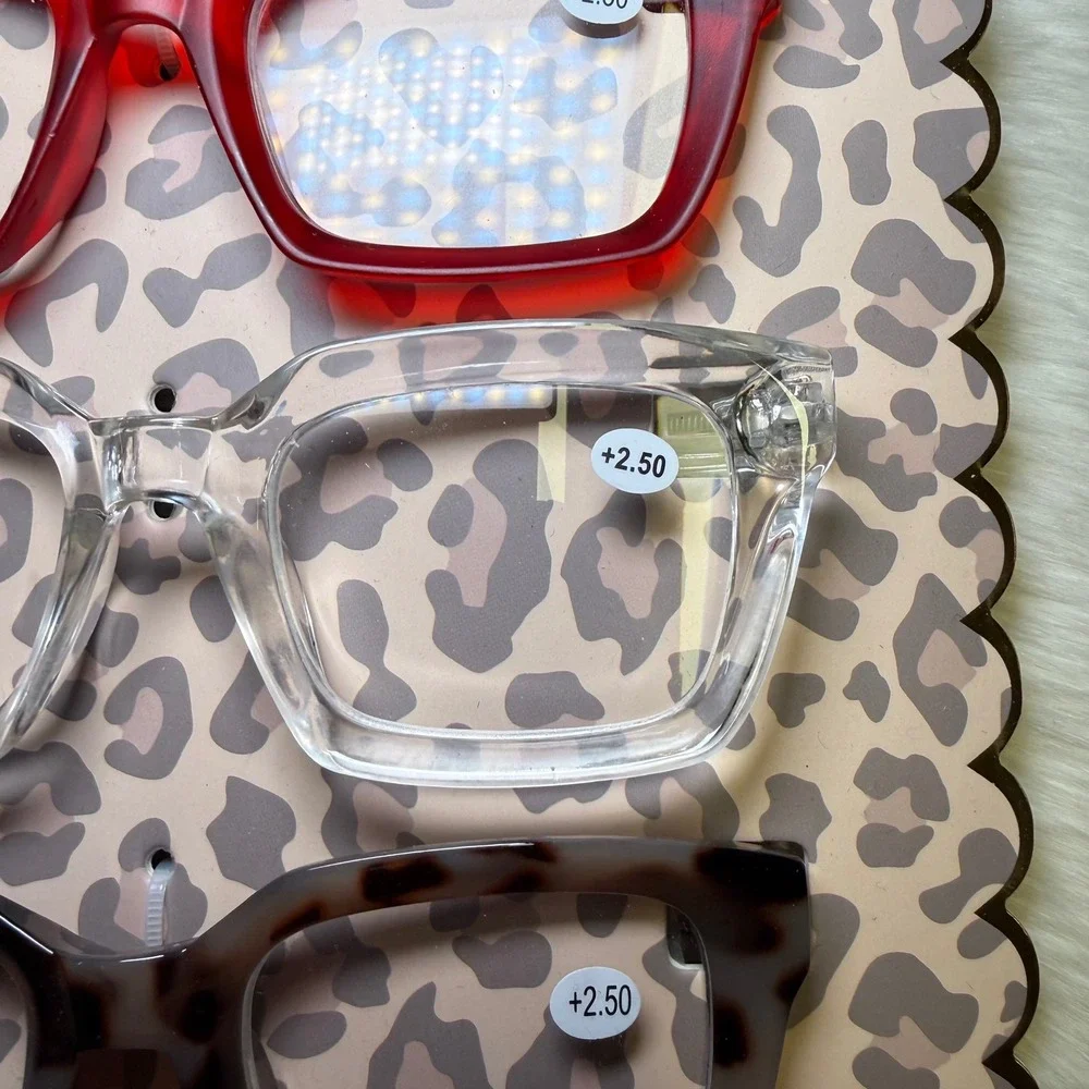 Happy Hues 3 Pack Reading Glasses +2.50 Blue Light Filtering Red‎ Clear Tortoise